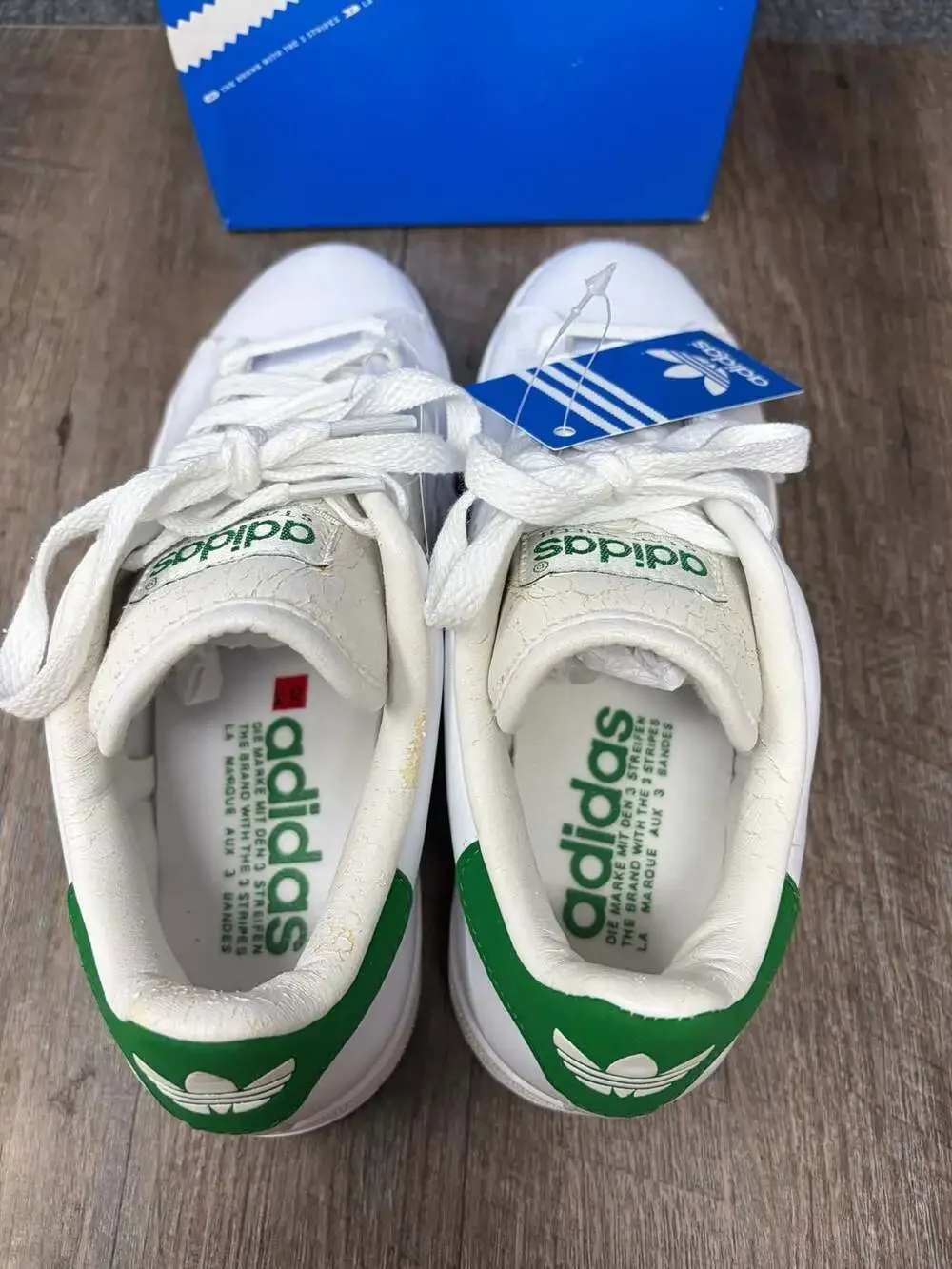 Adidas Stan Smith Womens 7.5 Youth 6 White Green Leather Sneakers NIB READ
